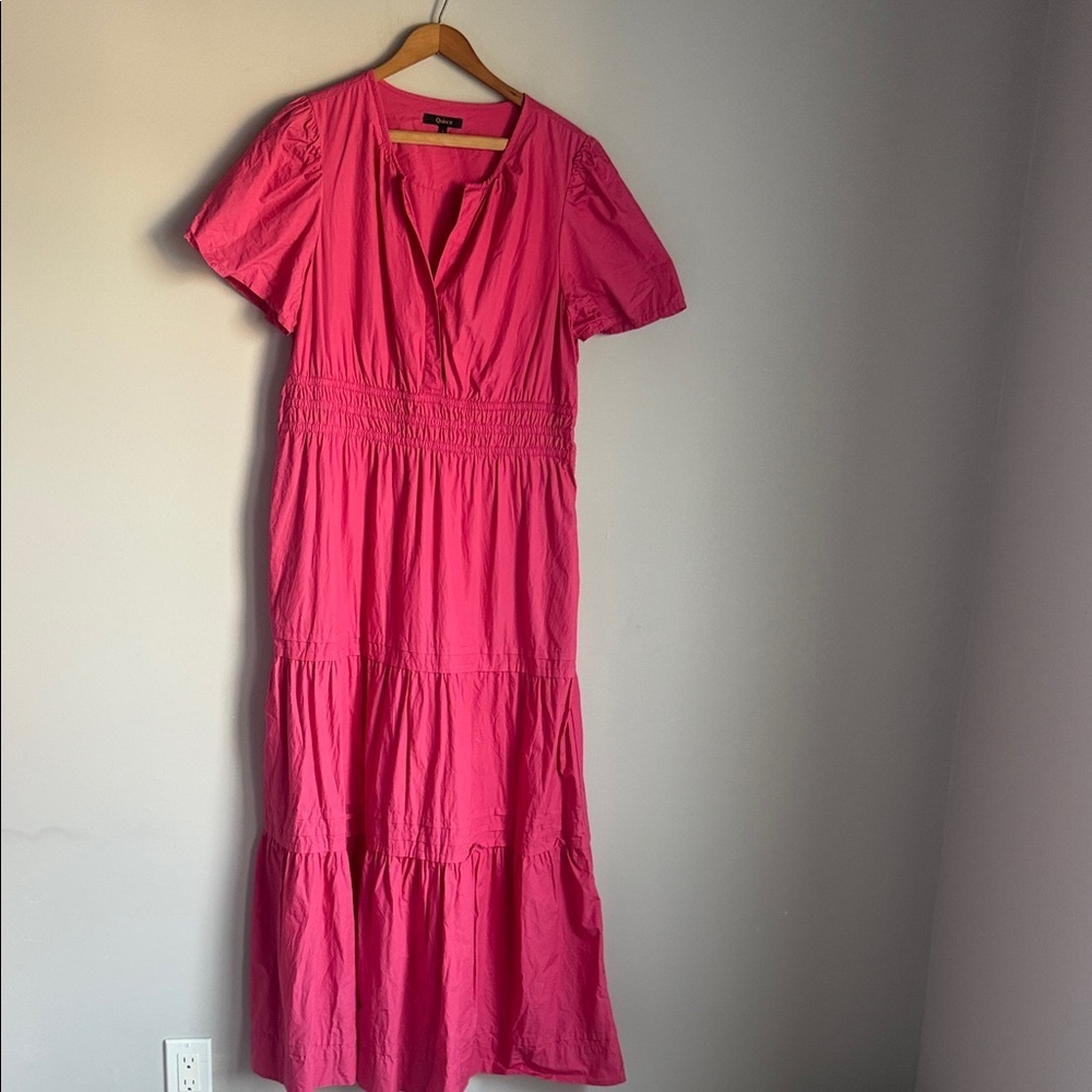 Quince Hot Pink Short-Sleeve Tiered Maxi Dress - Picture 2 of 13